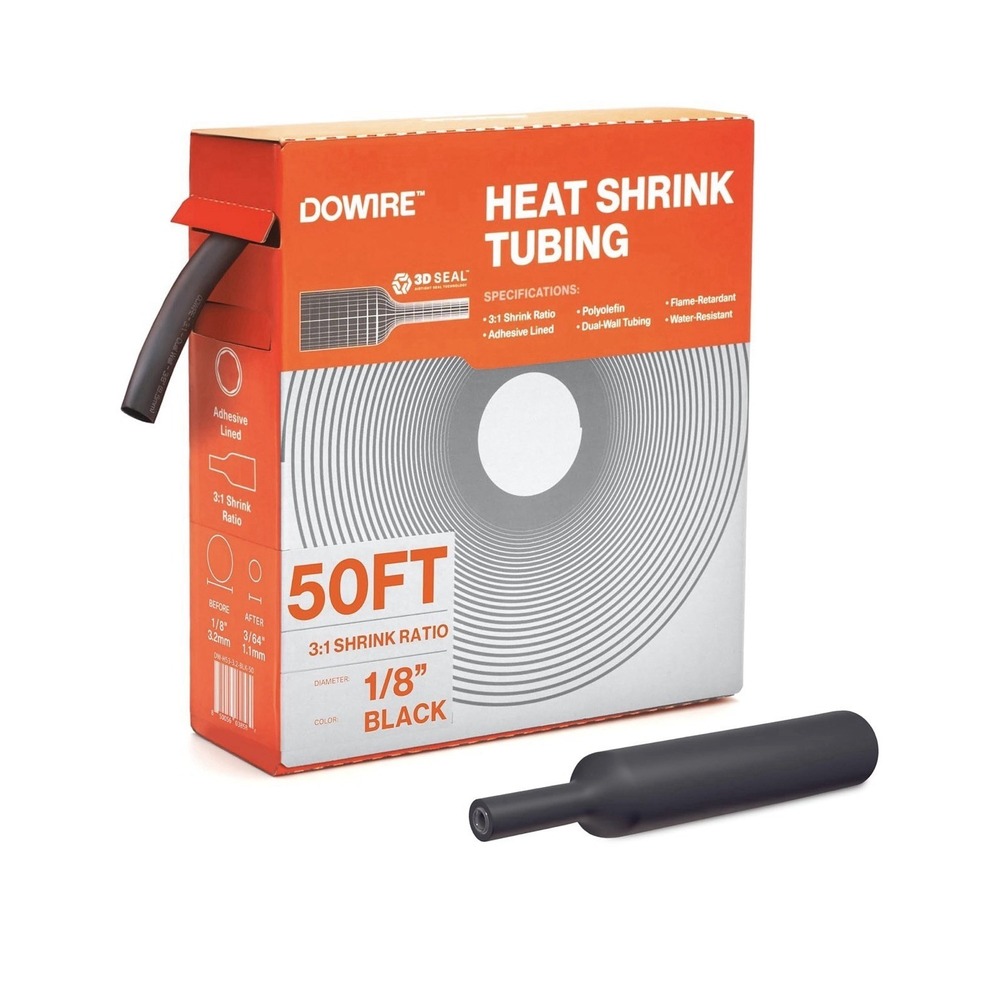 50ft 1/8-inch 3:1 Ratio Marine Grade Adhesive Lined Heat Shrink Tubing Black
